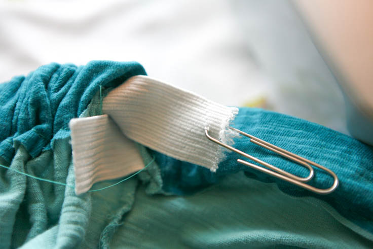 Use a safety pin or paper clip to ease elastic through the hem.